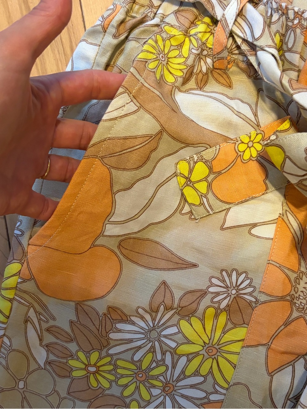 NWT Current Air Floral Tie-Waist linen Wide Leg Pants in Orange, Cream Tan small - Picture 10 of 11